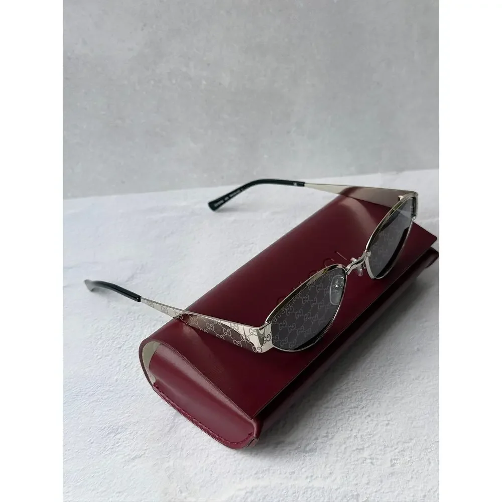 NEW Gucci GG1853S Silver Metal Cat Eye Logo Sunglasses $610